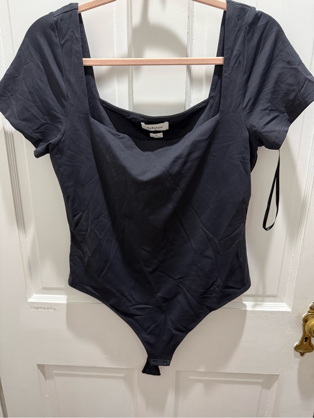 Babaton Black Scoop Neck Short Sleeve Bodysuit